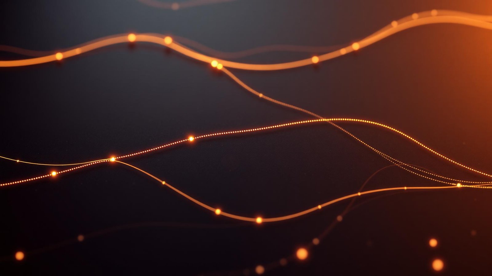 Abstract campaign performance lines glowing across a dark surface